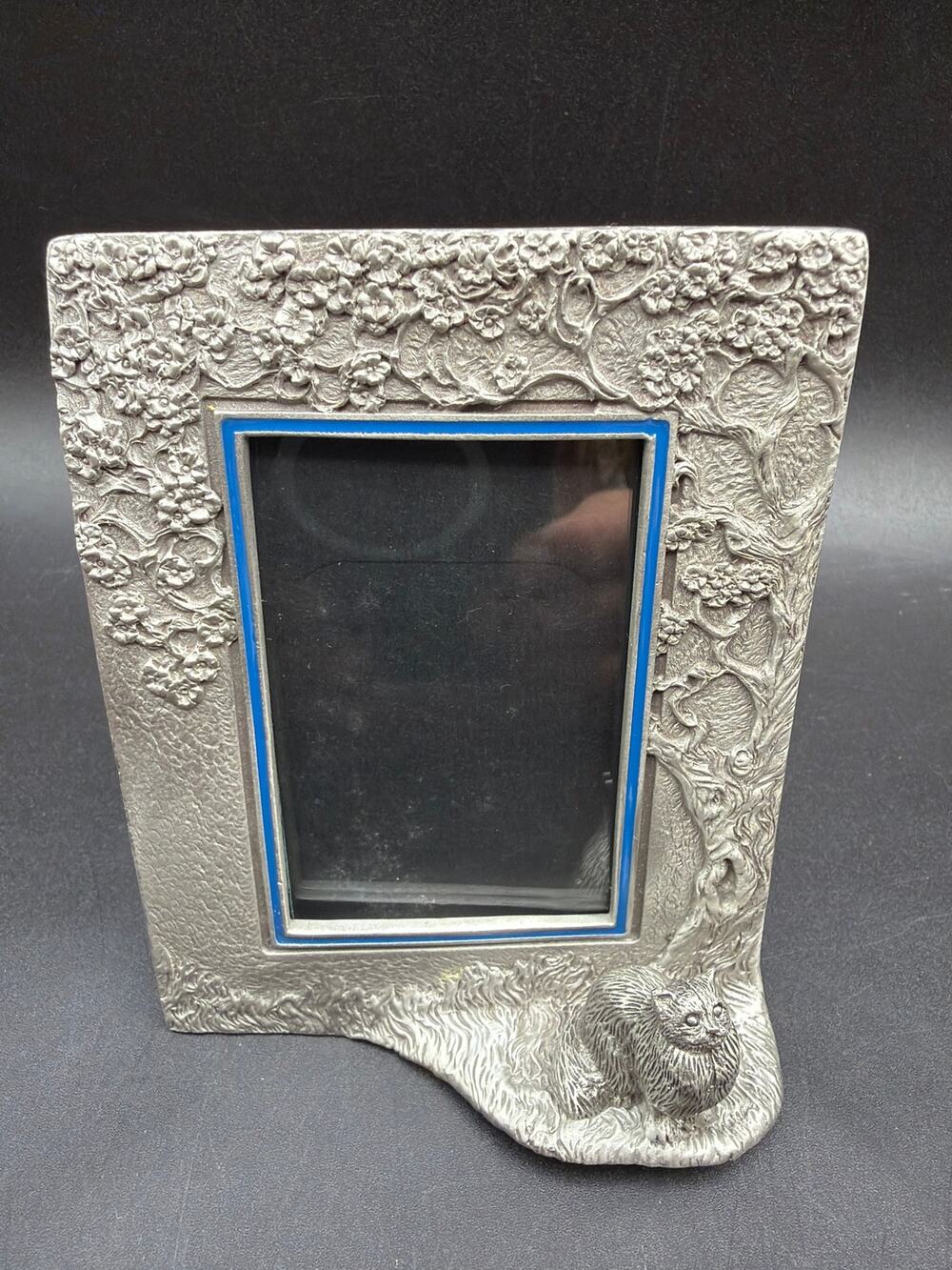 Vintage Rawcliffe Pewter Cat Picture Frame PF01 Woodland Tree Kitten Silver Tone